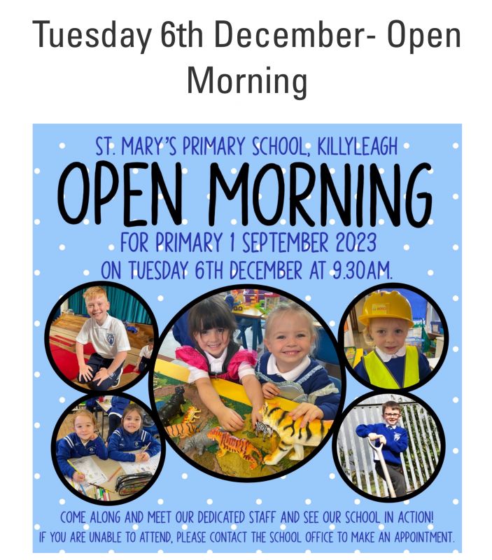 Open Morning- Tuesday 6th December at 9.30am 